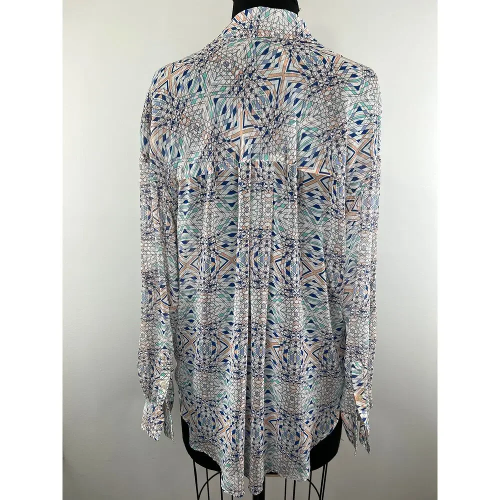 FREE PEOPLE Kaleidoscope Multi Print Button Up Collar Long Sleeve Shirt Medium M
